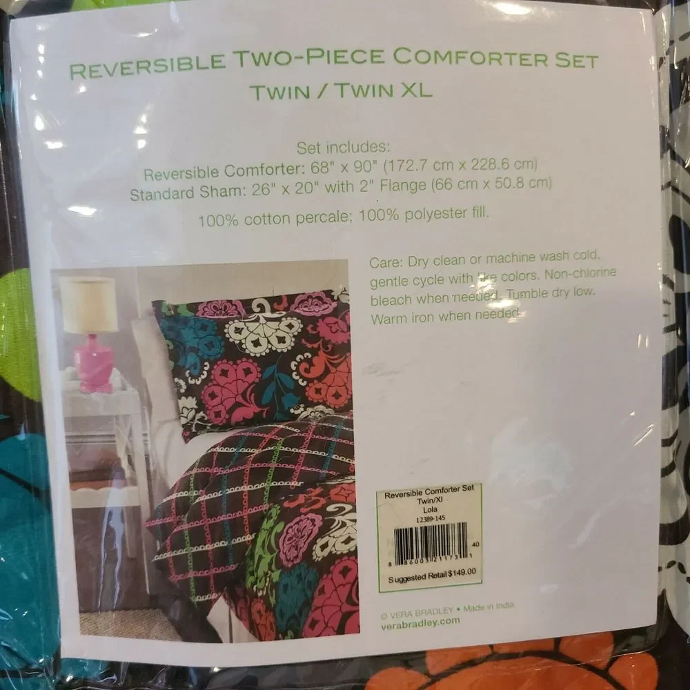 NWT Vera Bradley Twin‎ Comforter set in Lola